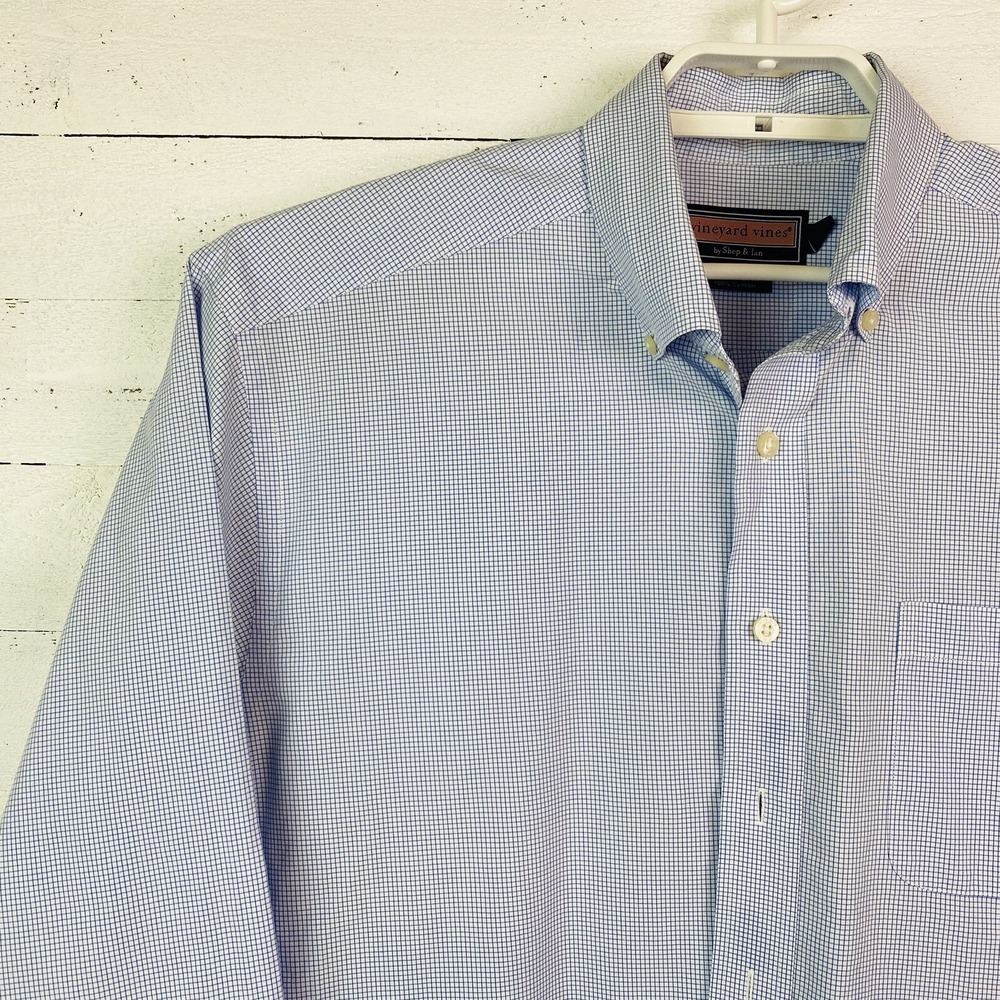 Vineyard Vines Mens Shirts‎ Large L/S Blue White Check Murray Shirt 100% Cotton - Picture 2 of 10